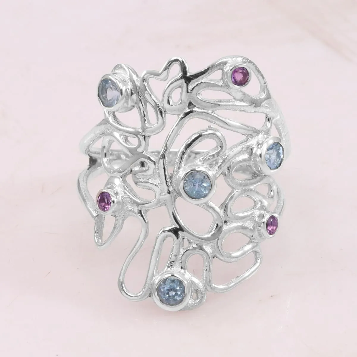 Multi Gemstone 925 Sterling Silver Ring,Handmade Jewelry, Gift for Her