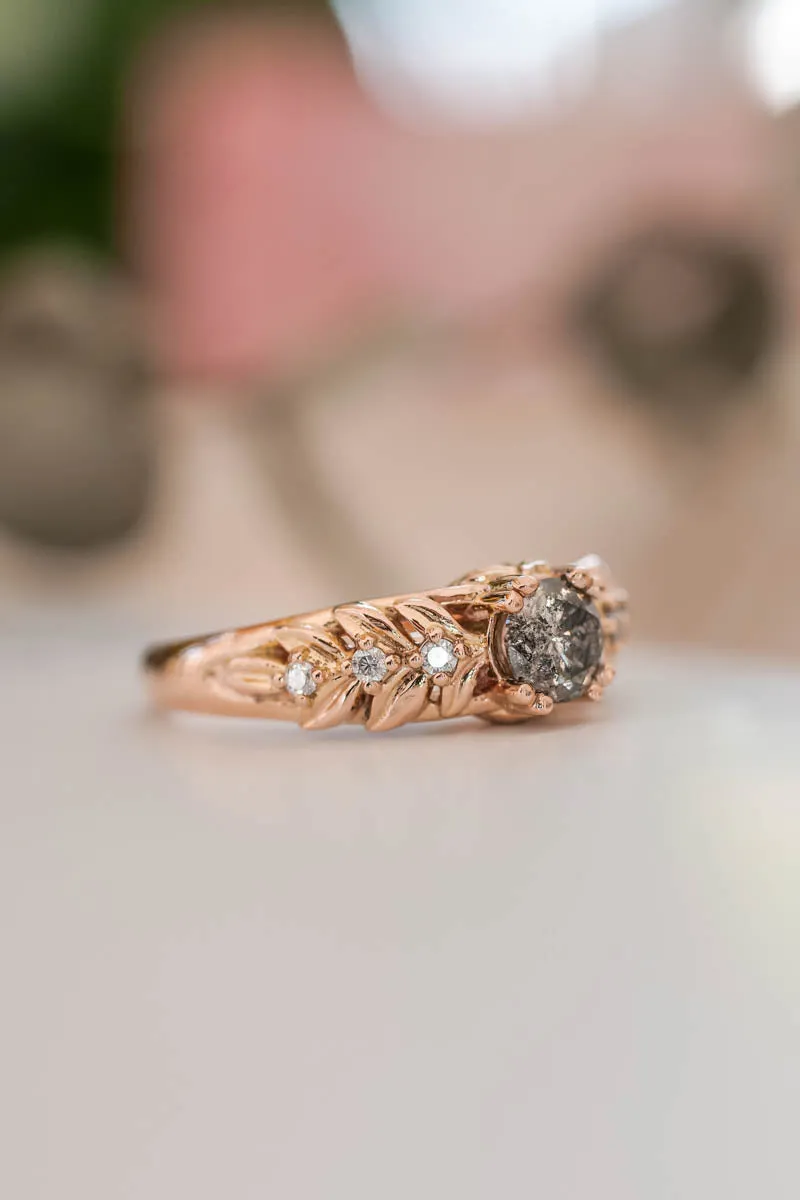 Nature inspired engagement ring with salt & pepper diamond / Silvestra