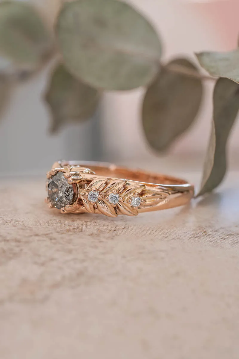 Nature inspired engagement ring with salt & pepper diamond / Silvestra