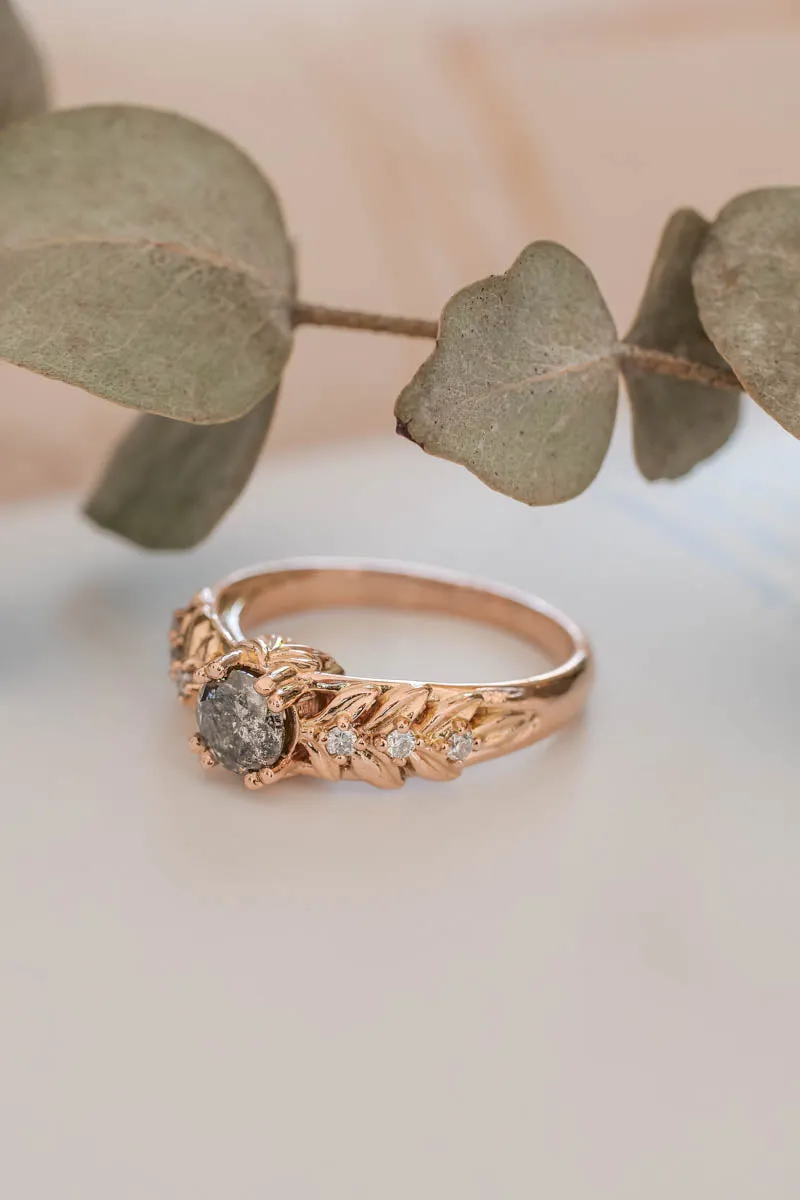 Nature inspired engagement ring with salt & pepper diamond / Silvestra