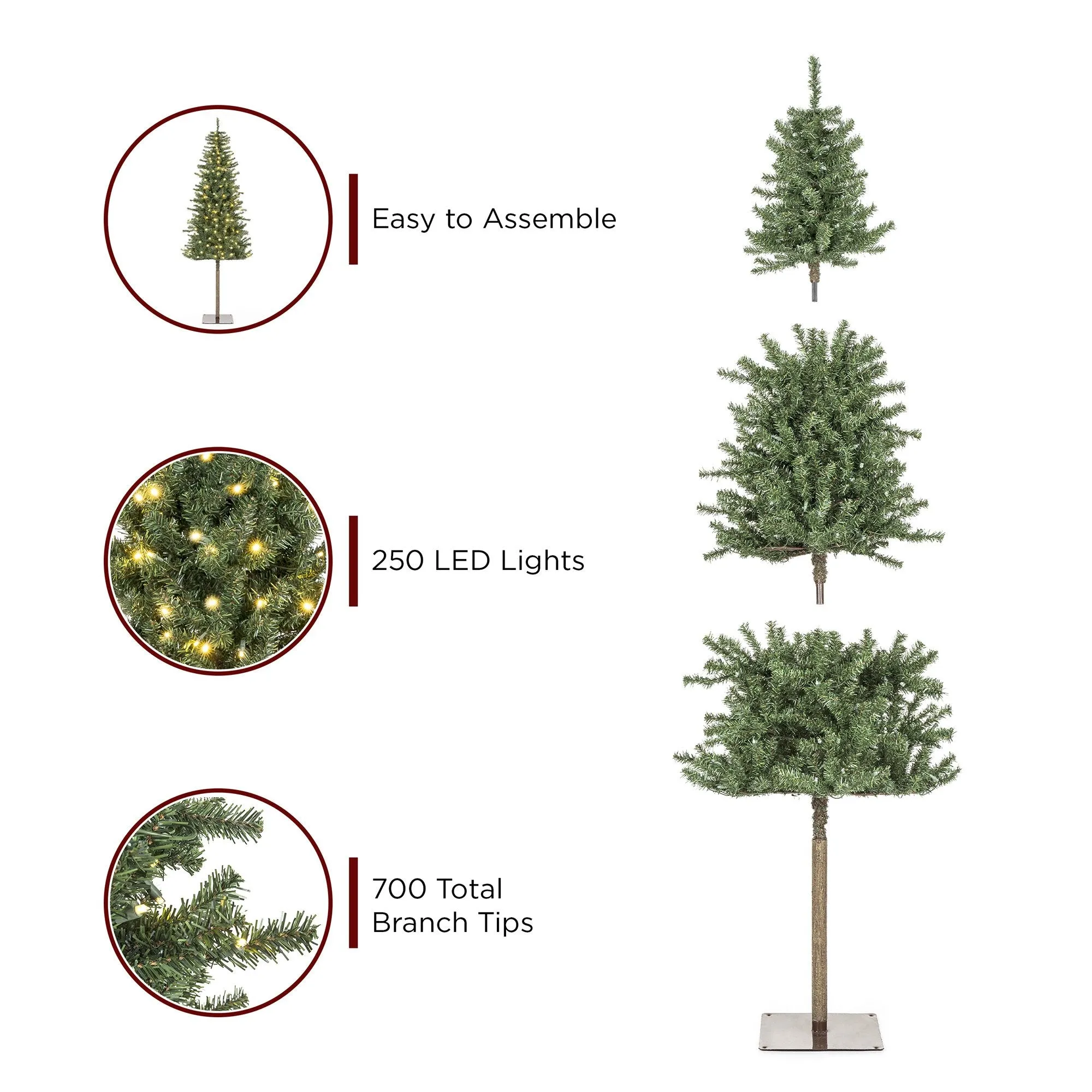 Pre-Lit Artificial Alpine Slim Pencil Christmas Tree w/ LED Lights, Stand