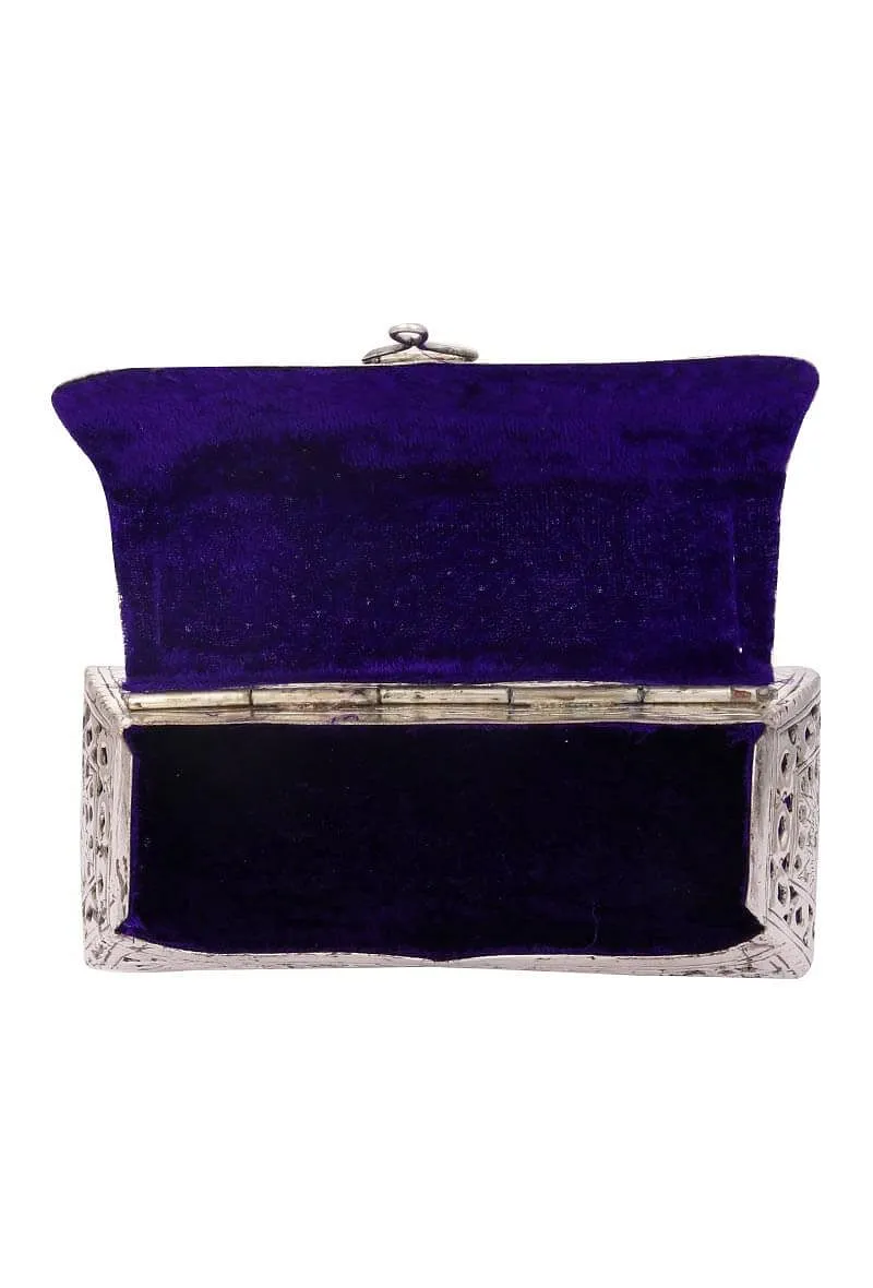 Qafila Silver Plated Brass Box Clutch Bag (7.5"x4"x2.2")