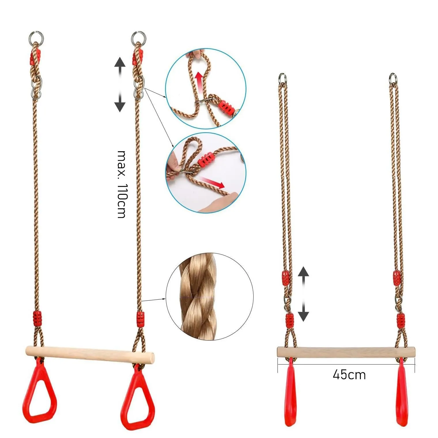 Set of Trapeze Monkey Bar and Plastic Swing Seat