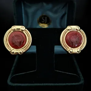 The Gorham - Vintage Carved Carnelian 14k Yellow Gold Earrings Roman