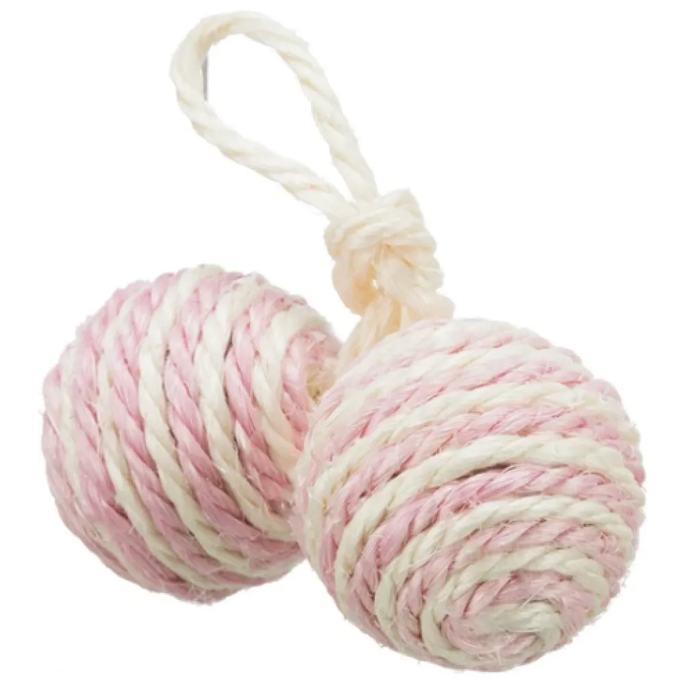 Trixie 2 Sisal Balls on a Rope with Bell Toy for Cats (Pink)