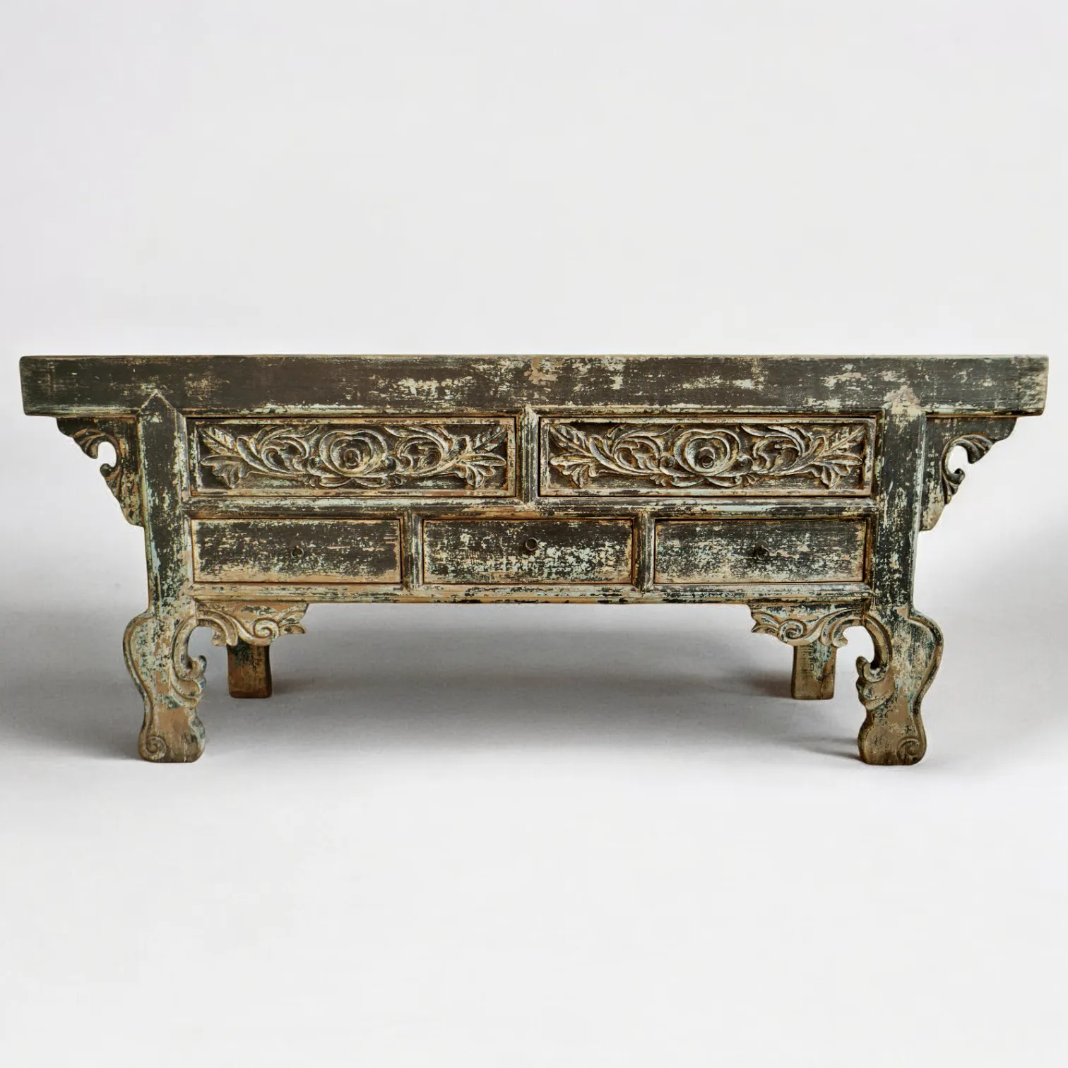 Turquoise Remnants Console Table or Sideboard With Five Drawers