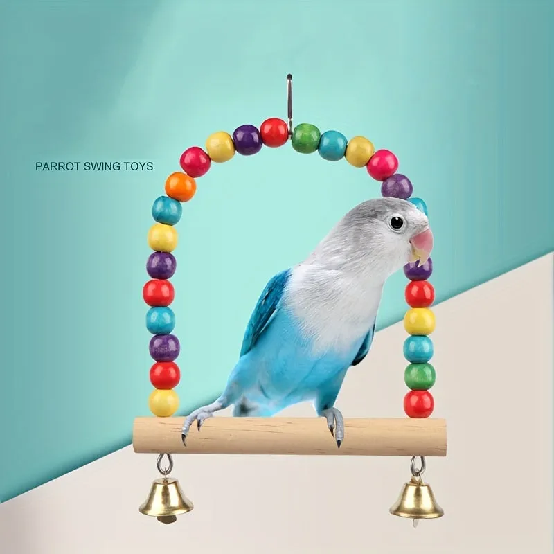 Vibrant Bead Parrot Swing Interactive Toy for Pet Birds