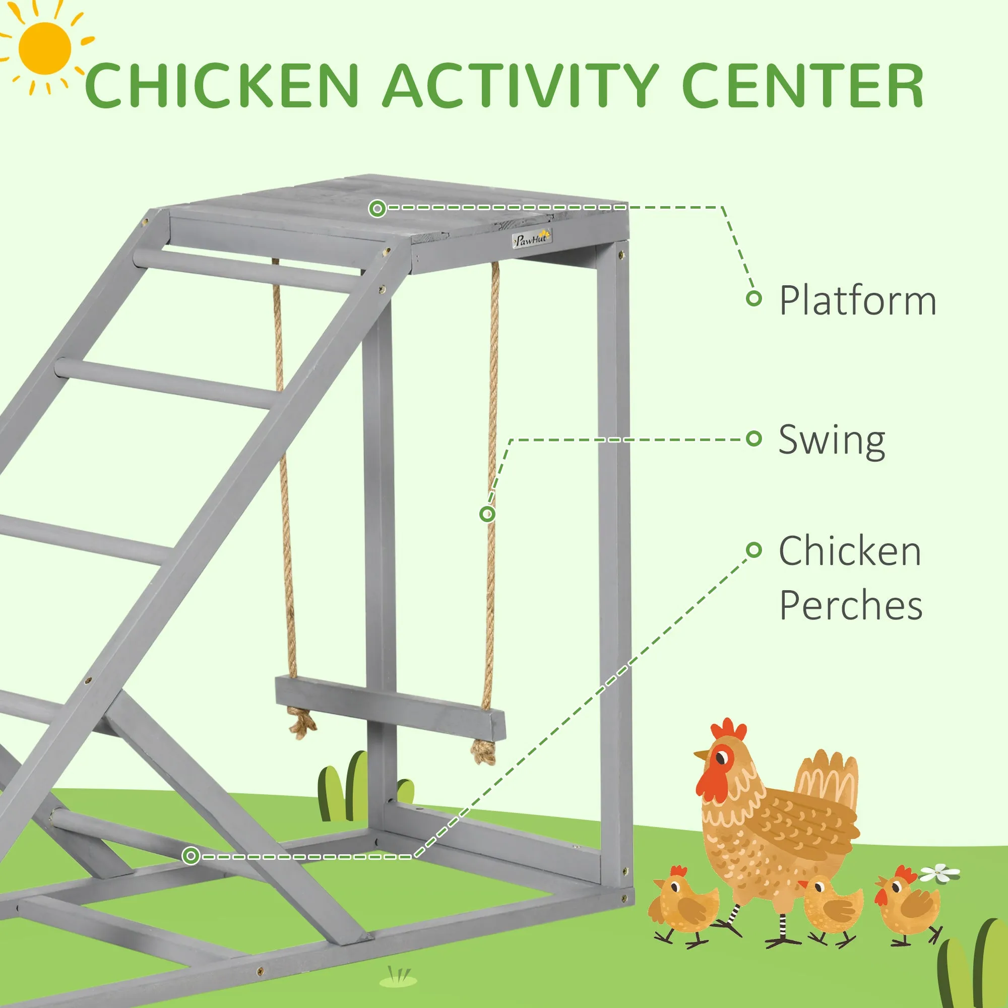 Wooden Chicken Coop Toy with Swing, Ladder, Platform, Grey