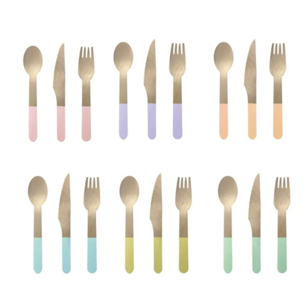 Wooden Cutlery Set of 30 - Pastel Pink