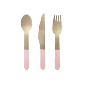 Wooden Cutlery Set of 30 - Pastel Pink