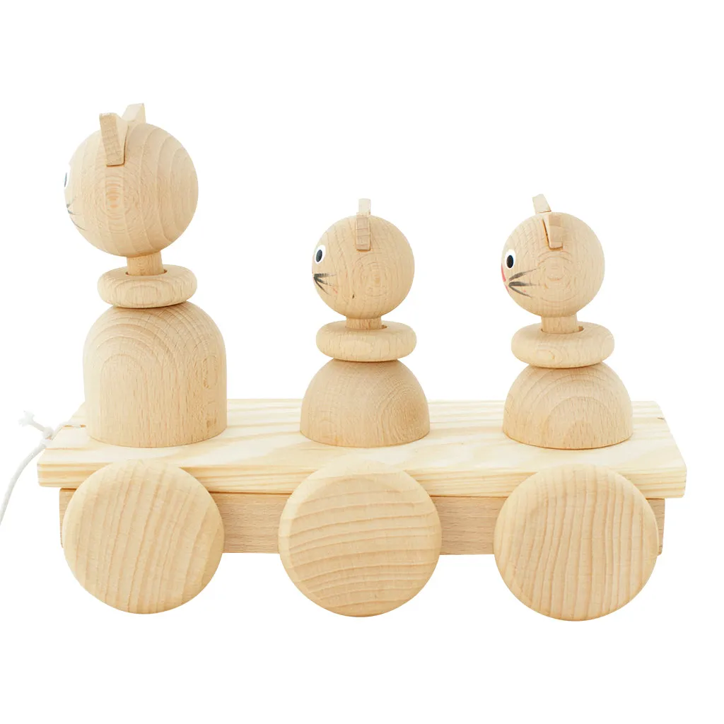 Wooden Pull Along Cat Family