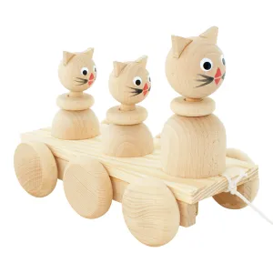 Wooden Pull Along Cat Family